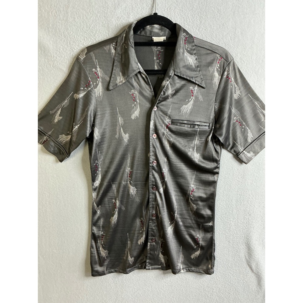 Gino California Top Women's Medium Vintage Print Shirt Short Sleeve Button‎ Up